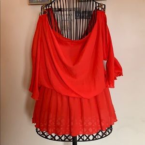 Pre-loved red cold shoulder with gold chains